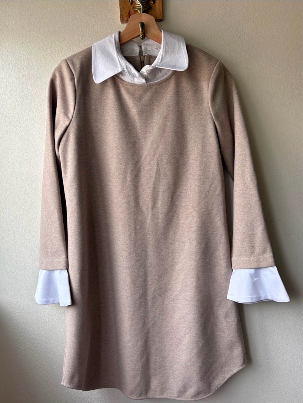 Tuckernuck Sandwhisp Dakotah Dress Peter Pan Collar Beige Tan XS EUC